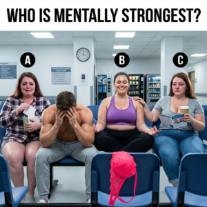 A hospital waiting room scene showing three women; one is reading a pamphlet and comforting another, revealing true mental resilience.